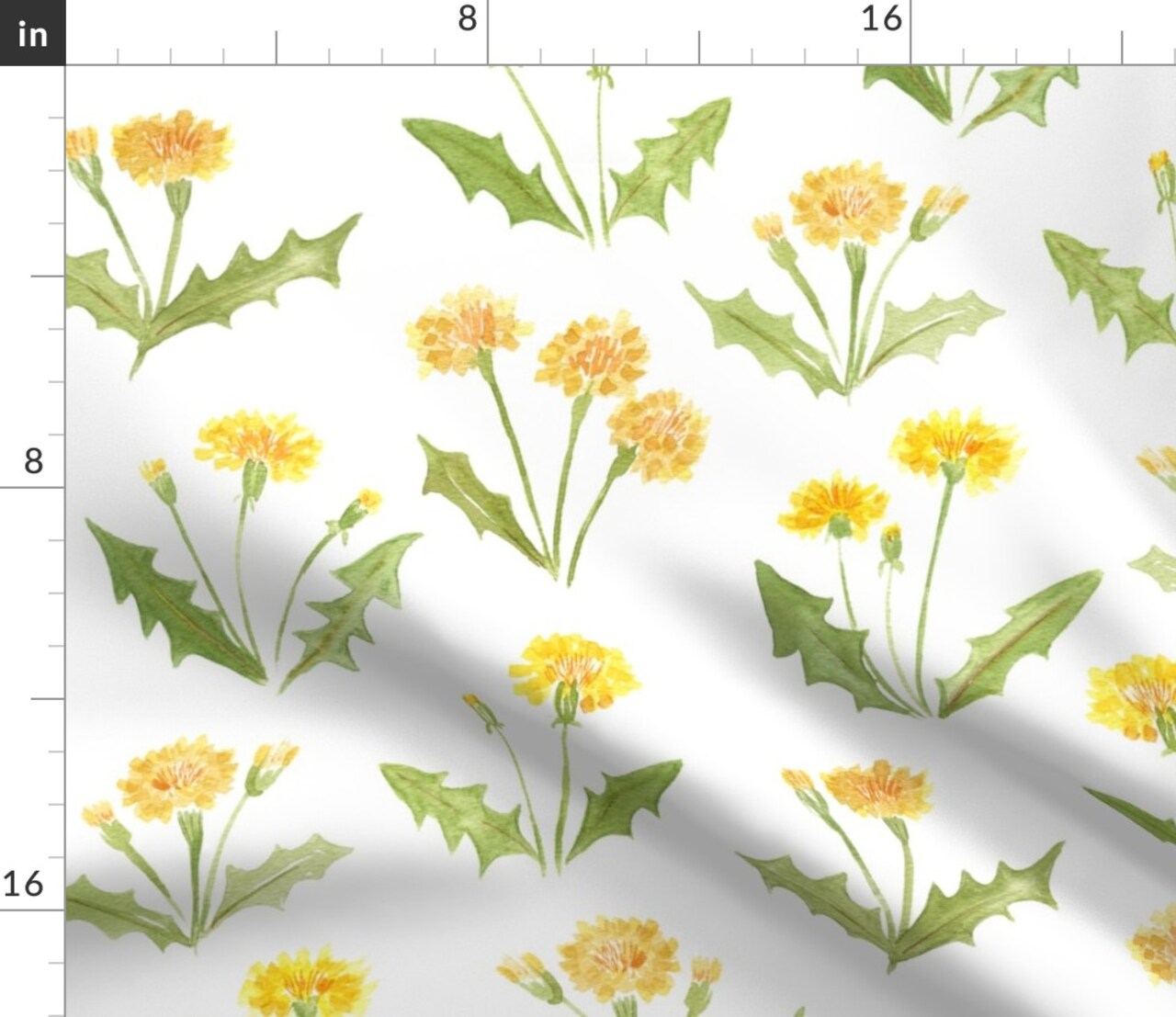 Dandelion Wildflower Yellow Watercolor Floral Flower Custom Printed Fabric by Spoonflower Various Fabrics by the Yard or Fat Quarter